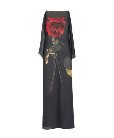 Alexander Mcqueen Shadow Rose-printed Open-back Dress In Black