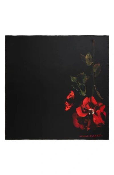 Alexander Mcqueen Women's Fo Shadow Rose Damask Silk Scarf In Black Red