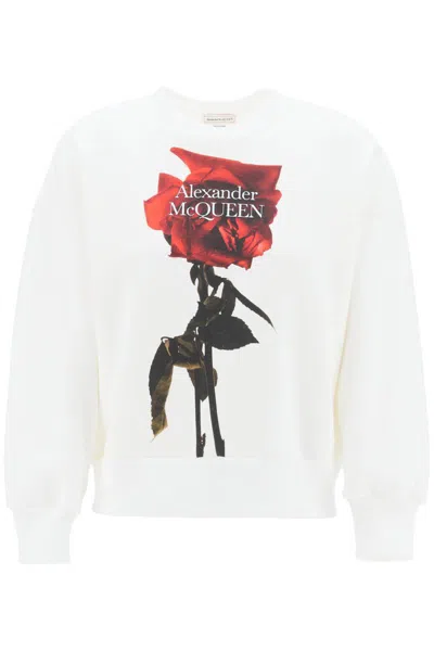 Alexander Mcqueen Shadow Rose Sweatshirt In Bianco