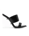 Alexander Mcqueen Black Wedge With Double Strap And Trasparent Plexiglass Heel In Smooth Leather Wom In Black