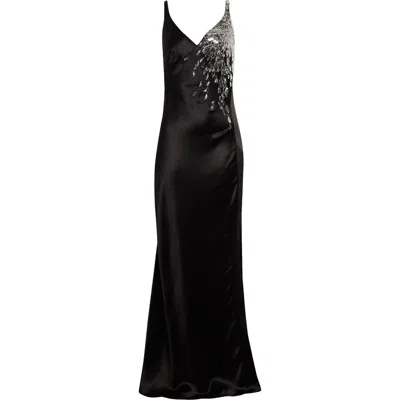 Alexander Mcqueen Shattered Screen Embroidered Hammered Satin Gown In Black