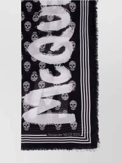 ALEXANDER MCQUEEN SHAWL WITH SKULL PATTERN AND STRIPED BORDER