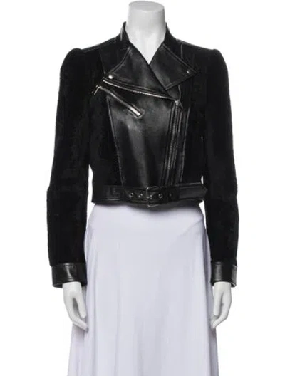 Pre-owned Alexander Mcqueen Shearling Biker Jacket In Black
