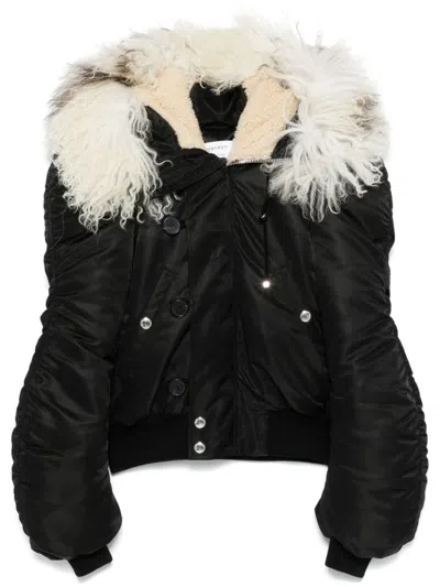 Alexander Mcqueen Shearling-collar Bomber Jacket In Black