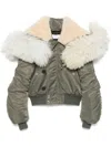 Alexander Mcqueen Shearling Collar Bomber Jacket In Green