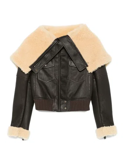 ALEXANDER MCQUEEN SHEARLING-COLLAR LEATHER JACKET