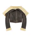 Alexander Mcqueen Cropped Shearling-trimmed Leather Jacket In Gray