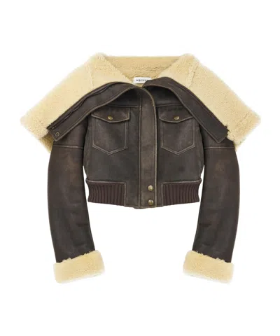 Alexander Mcqueen Shearling-collar Leather Jacket In Gray