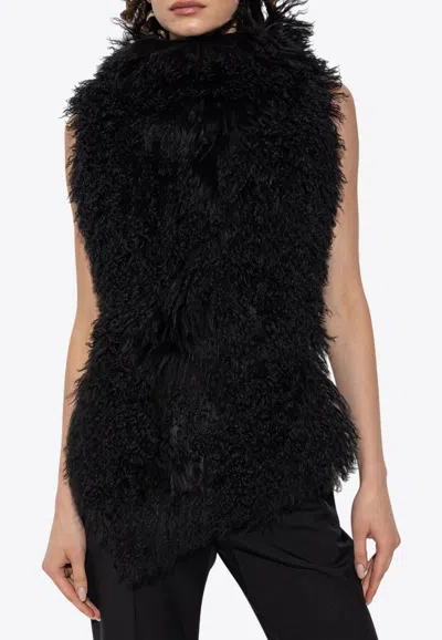Alexander Mcqueen Shearling-panel Sleeveless Top In Black