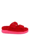 Alexander Mcqueen Shearling Slide Sandals In Red