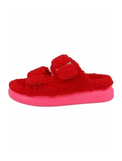 Pre-owned Alexander Mcqueen Shearling Slides W/ Tags In Red