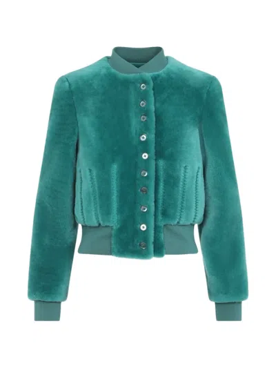 Alexander Mcqueen Cropped Shearling Bomber Jacket Lamb Leather In Green