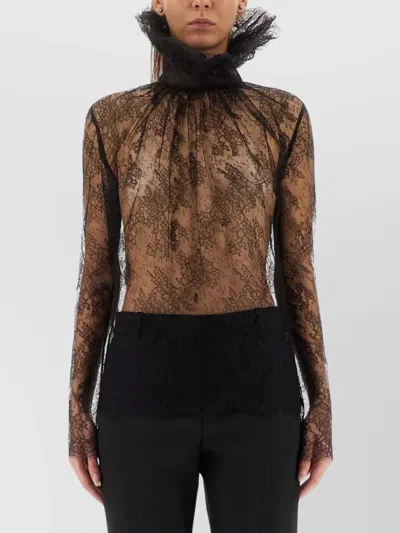 ALEXANDER MCQUEEN SHEER LACE HIGH NECK LONG SLEEVE TOP