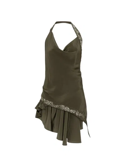 Alexander Mcqueen Mcqueen Silk Cowl-neck Halterneck Top In Green
