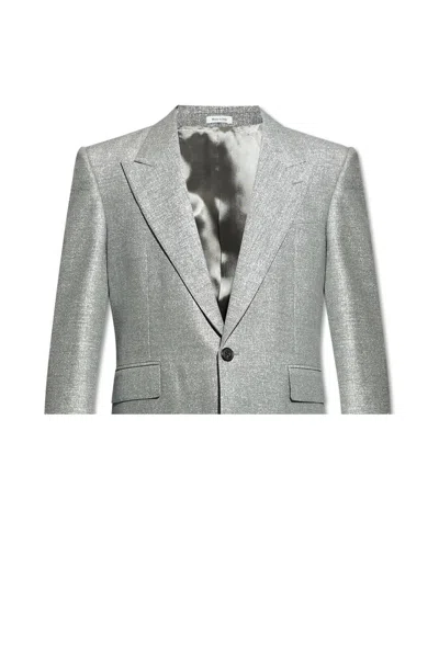 Alexander Mcqueen Shimmering Blazer In Grey