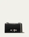 Alexander Mcqueen Shiny Croc-embossed Jeweled Shoulder Bag In Nero