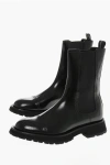 ALEXANDER MCQUEEN SHINY LEATHER CHELSEA BOOTS WITH ELASTIC PANELS