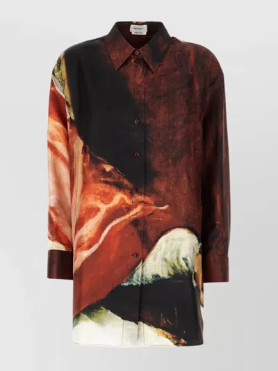 Alexander Mcqueen Shirt Silk Artistic Print Long Sleeves In Brown