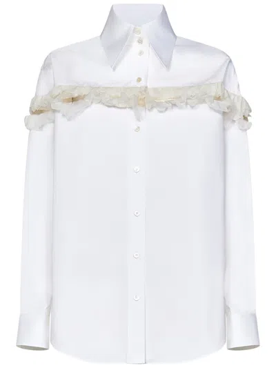 Alexander Mcqueen Slashed Creponne Detail Oversized Shirt In White