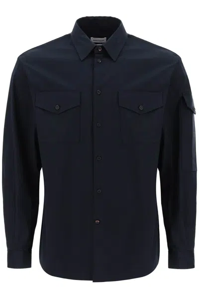 Alexander Mcqueen Camicia Con Banda Logo Sulla Manica In Blue