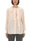 Alexander Mcqueen Silk Ruffle Shirt With Flattering Silhouette In Neutral