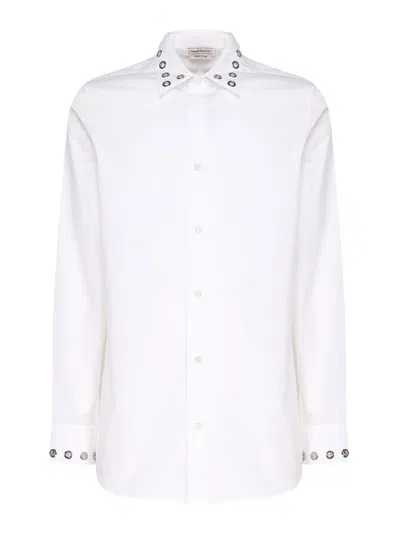 Alexander Mcqueen Shirt With Studded Collar And Cuffs In White
