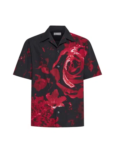 Alexander Mcqueen Camp-collar Floral-print Cotton-poplin Shirt In Black