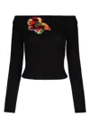 Alexander Mcqueen Off The Shoulder Wool & Cashmere Sweater In Blackorange