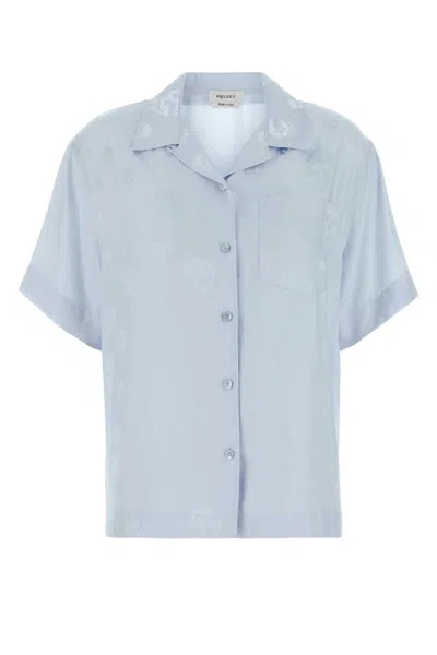 Alexander Mcqueen Pastel Light Blue Satin Shirt In Burgundy