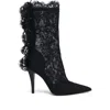 Alexander Mcqueen Lace Overlay Pointed Toe Stiletto Boots In Black