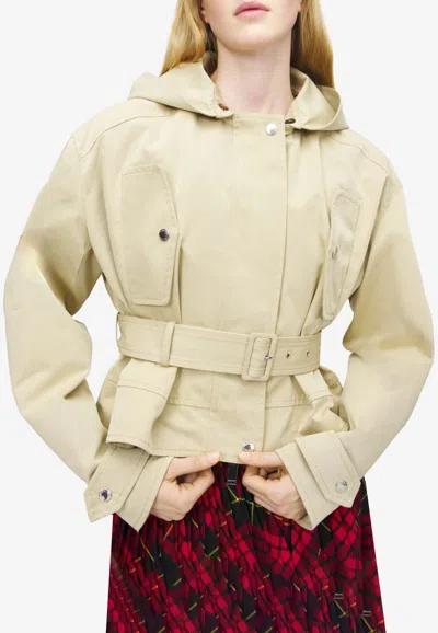 Alexander Mcqueen Short Belted Peplum Jacket In Neutral