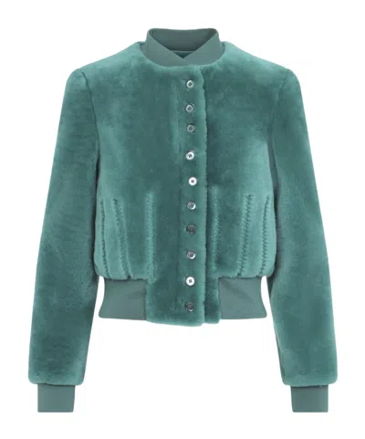 Alexander Mcqueen Cropped Shearling Leather Bomber Jacket In Green
