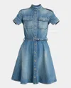 Alexander Mcqueen Button-down Cotton Dress With Flared Skirt And Utility Pockets In Indigo Ivy