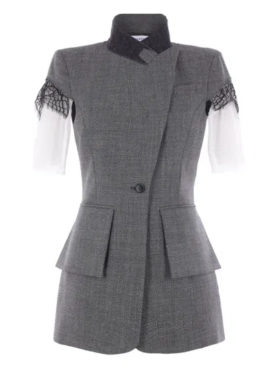 Alexander Mcqueen Short-sleeve Blazer In Gray