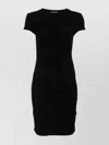Alexander Mcqueen Short Sleeve Crewneck Dress With Gathered Detail In Black