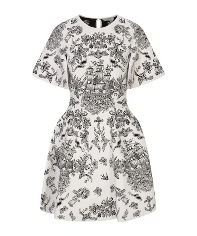Alexander Mcqueen Short Sleeve Dress In Gray