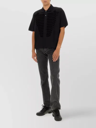 Alexander Mcqueen Short Sleeve Polo Shirt With Embroidered Detail In Black