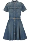 Alexander Mcqueen Button-down Cotton Dress With Flared Skirt And Utility Pockets In Blue