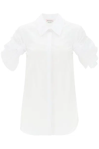 ALEXANDER MCQUEEN WHITE SHORT SLEEVE COTTON SHIRT FOR WOMEN WITH DETAILING