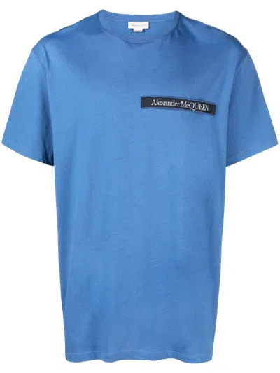Alexander Mcqueen Short-sleeved Logo-patch T-shirt In Blue