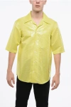 Alexander Mcqueen Short Sleeved Silk And Nylon Shirt With Breast Pocket In Yellow