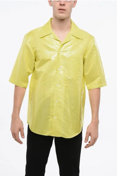 Alexander Mcqueen Short Sleeved Silk And Nylon Shirt With Breast Pocket In Yellow
