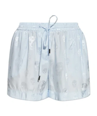Alexander Mcqueen Shorts With A Skull Pattern In Blue