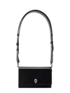 Alexander Mcqueen Dark Blue Canvas And Black Leather Denim Shoulder Bag In Black