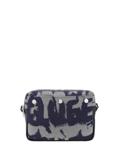 Alexander Mcqueen Shoulder Bag In Dk Blue/ivory/black