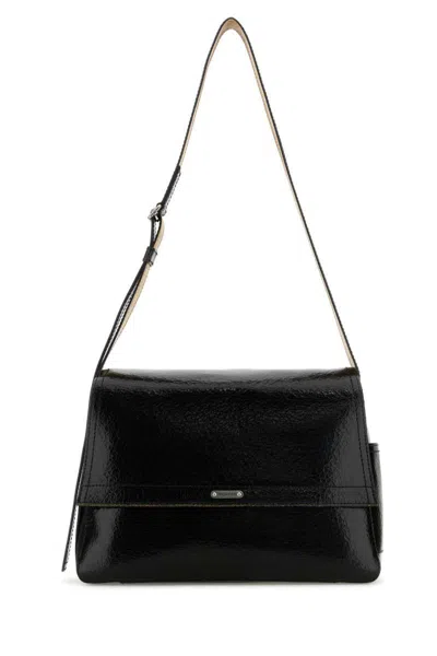 Alexander Mcqueen Black Leather The Slouch Crossbody Bag In Blackcaramelsilver