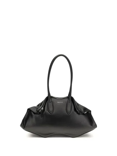 Alexander Mcqueen Women Manta Leather Shoulder Bag With All-over Metal Details In Black