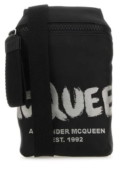 Alexander Mcqueen Fabric Graffiti Crossbody Bag In Black