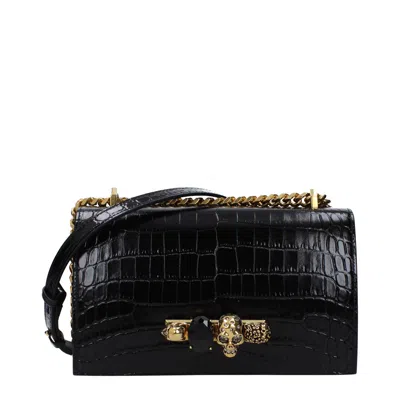 Alexander Mcqueen Embossed Leather Jeweled Shoulder Bag In Black