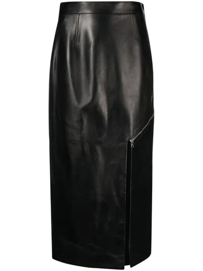 ALEXANDER MCQUEEN SIDE-SLIT LEATHER MIDI SKIRT